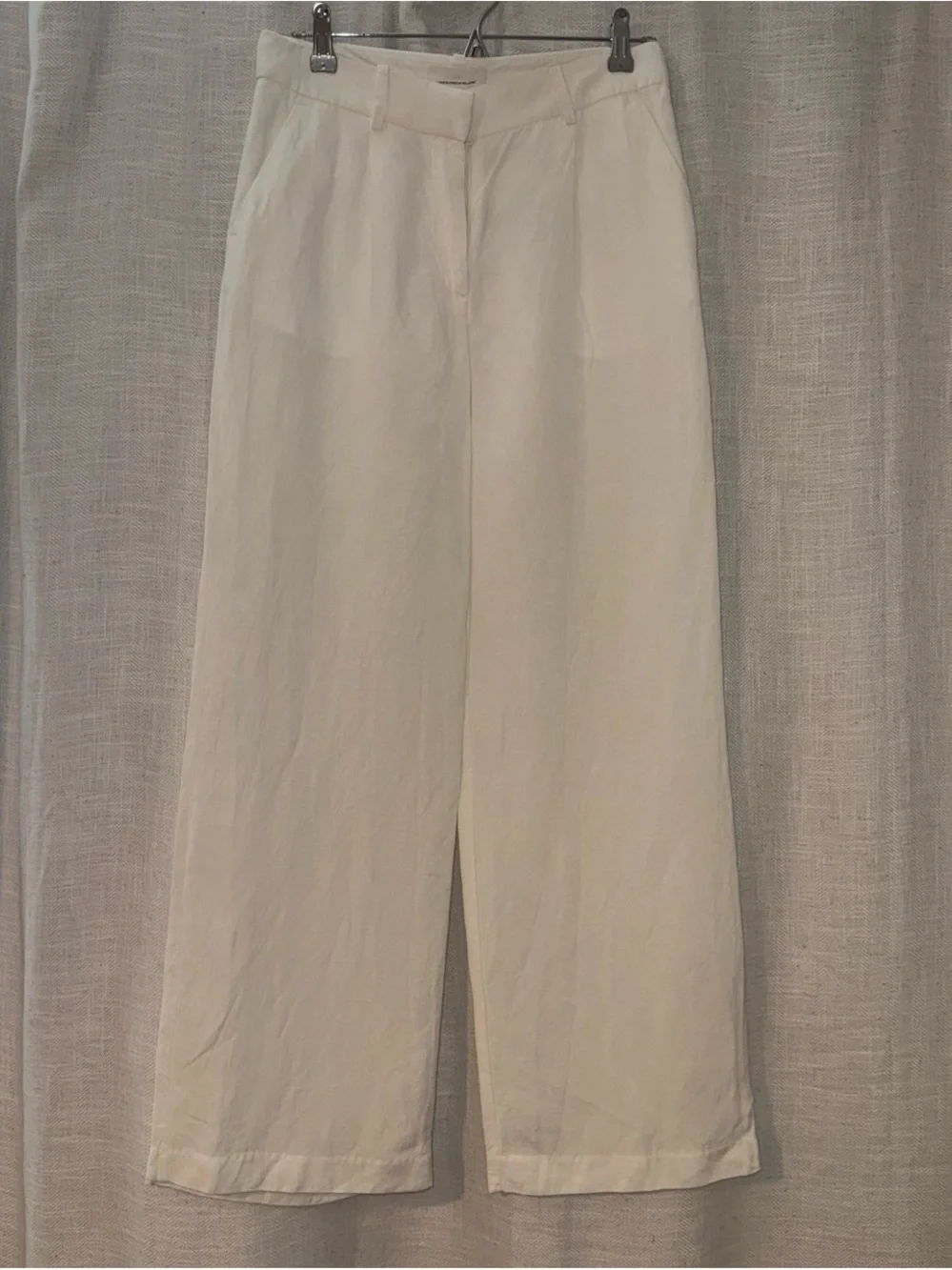 H&M White Linen-Blend Trousers